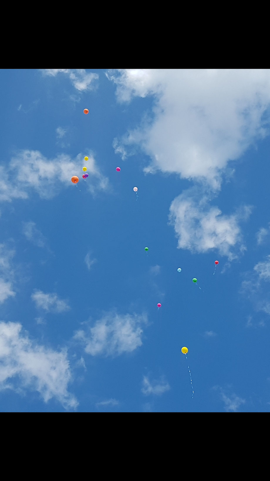 Bunte Ballons steigen in den Himmel